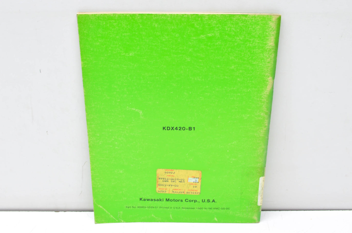 OEM Kawasaki 99963-0039-01 Owner's & Service Manual KDX420B1