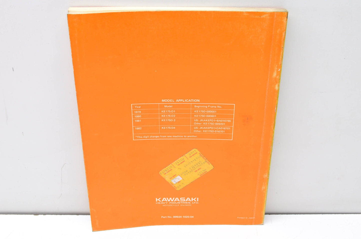 OEM Kawasaki 99924-1020-04 Service Manual KE175D