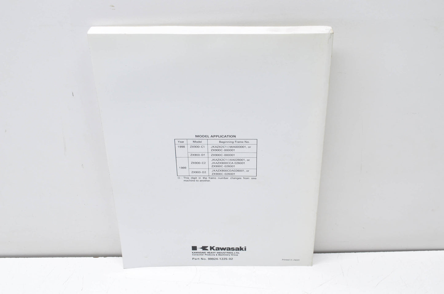 OEM Kawasaki 99924-1225-02 Service Manual ZX900C NOS