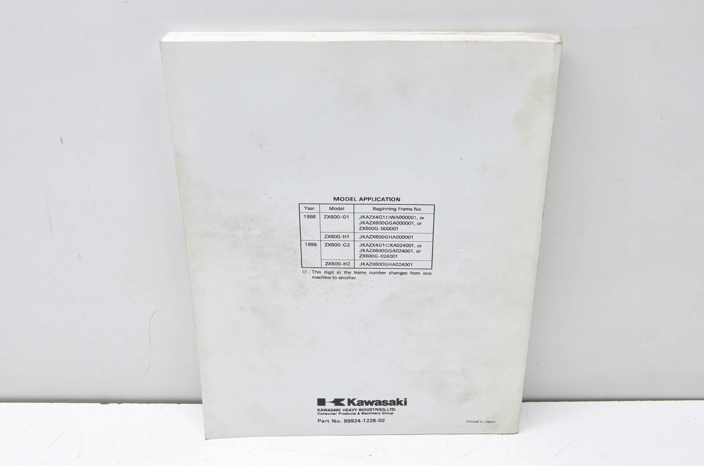 OEM Kawasaki 99924-1226-02 Service Manual ZX600G