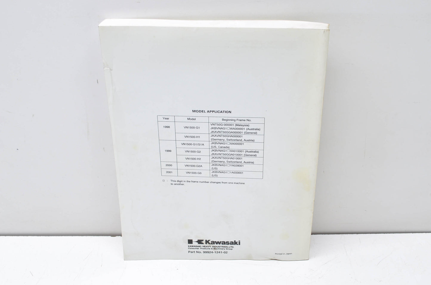 OEM Kawasaki 99924-1241-02 Service Manual VN1500G