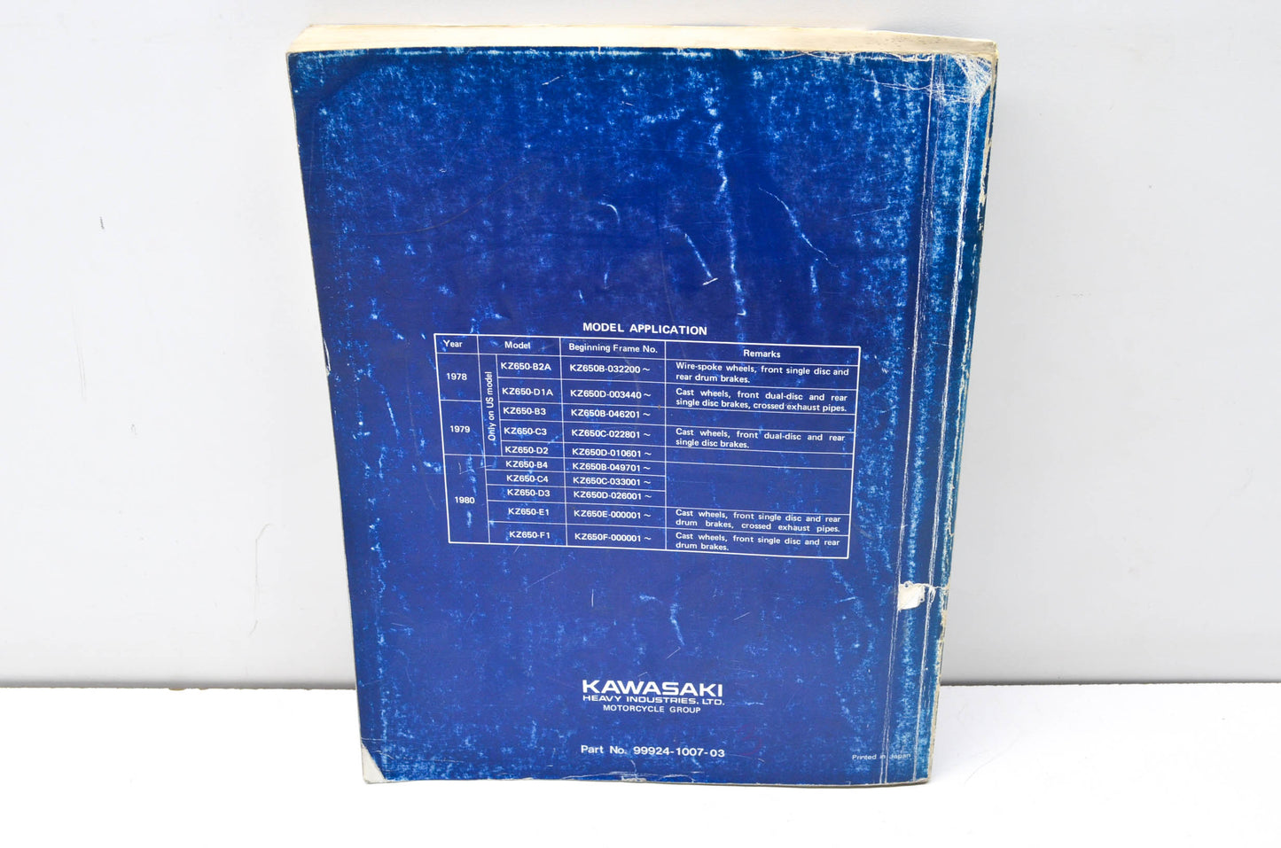 OEM Kawasaki 99924-1007-03 Service Manual KZ650