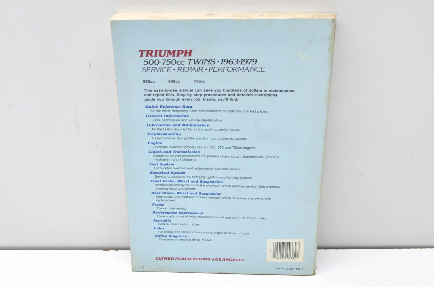 Clymer Triumph 500-750cc TWINS 1963-1979 Service Repair Performance Manual