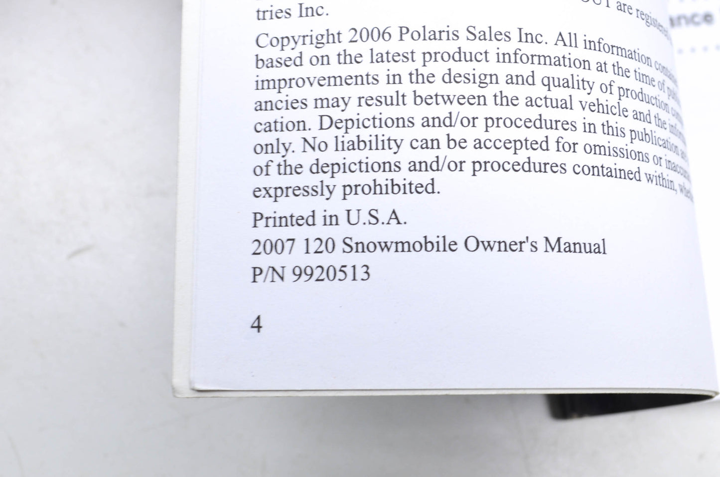 OEM Polaris 9920513 2007 120Owner's Manual For Maintenance & Safety NOS