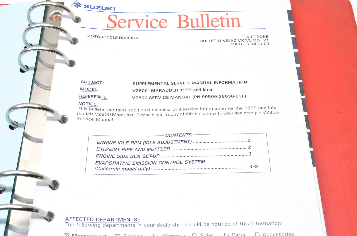 OEM Suzuki 99500-38030-03E Service Manual VZ800 1997-04