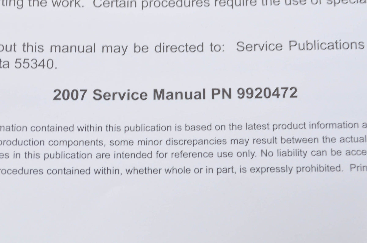 OEM Polaris 9920472 Service Manual 2006-2014 FS/FST