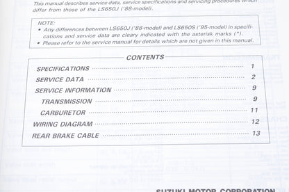 OEM Suzuki 99501-36070-03E LS650 Supplementary Service Manual