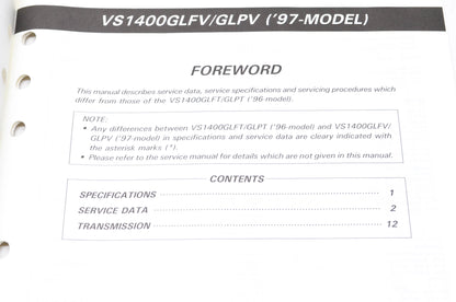 OEM Suzuki 99501-39250-03E VS1400 Supplementary Service Manual