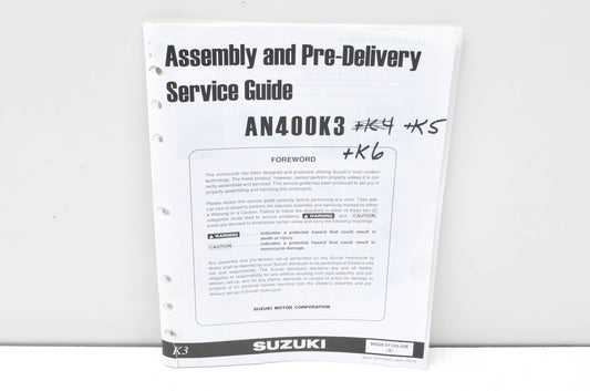 OEM Suzuki 99505-01153-03E AN400K3 Assembly & Pre-Delivery Service Guide w/ Supp