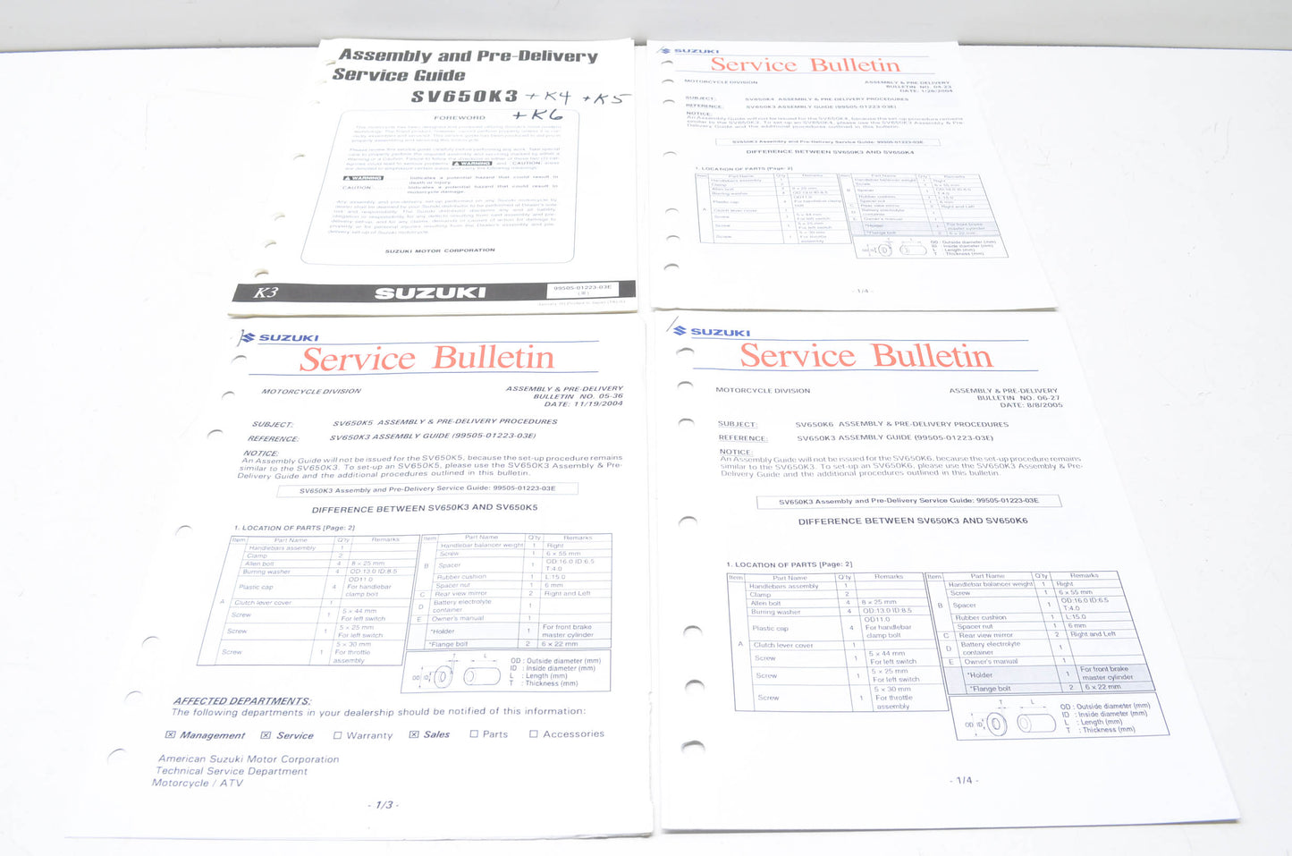 OEM Suzuki 99505-01223-03E SV650K3 Assembly & Pre-Delivery Service Guide w/ Supp