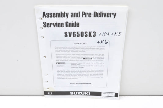 OEM Suzuki 99505-01233-03E SV650SK3 Assembly & Pre-Delivery Service Guide w/ Sup
