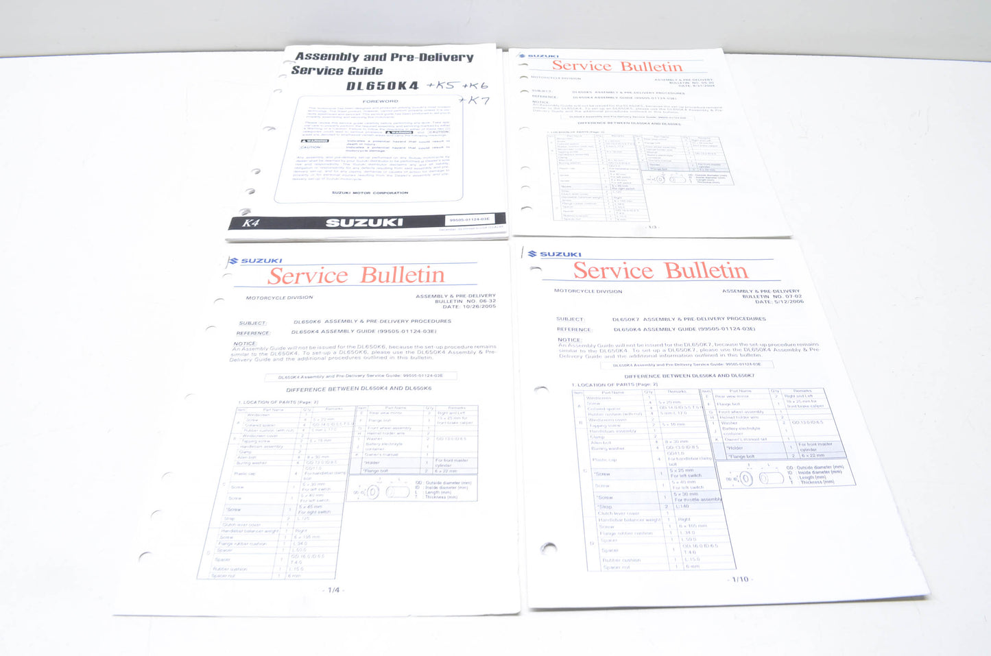 OEM Suzuki 99505-01124-03E DL650K4 Assembly & Pre-Delivery Service Guide w/ Supp