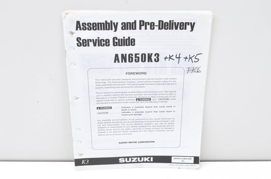 OEM Suzuki 99505-01063-03E AN650K3 Assembly & Pre-Delivery Service Guide w/ Supp