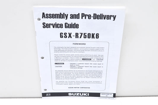 OEM Suzuki 99505-01086-03E GSX-R750K6 Assembly & Pre-Delivery Service Guide NOS