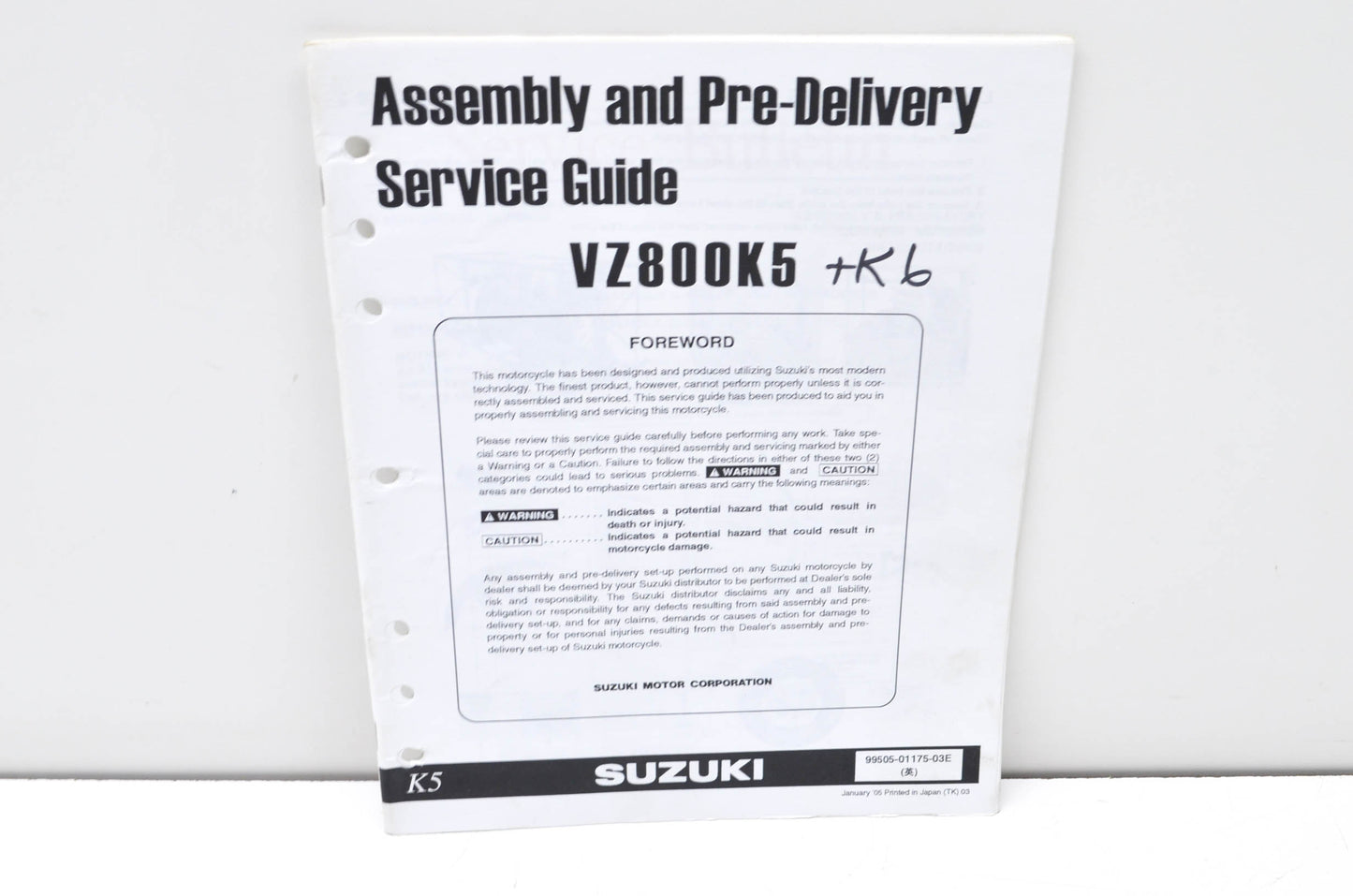 OEM Suzuki 99505-01175-03E VZ800K5 Assembly & Pre-Delivery Service Guide w/ Supp
