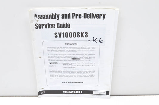 OEM Suzuki 99505-01183-03E SV1000SK3 Assembly & Pre-Delivery Service Guide w/ Su