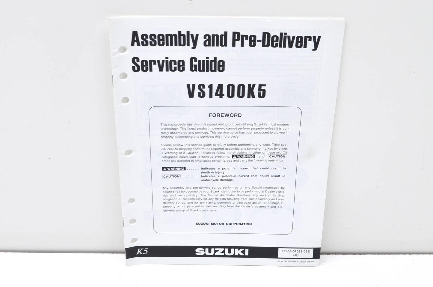 OEM Suzuki 99505-01025-03E VS1400K5 Assembly & Pre-Delivery Service Guide