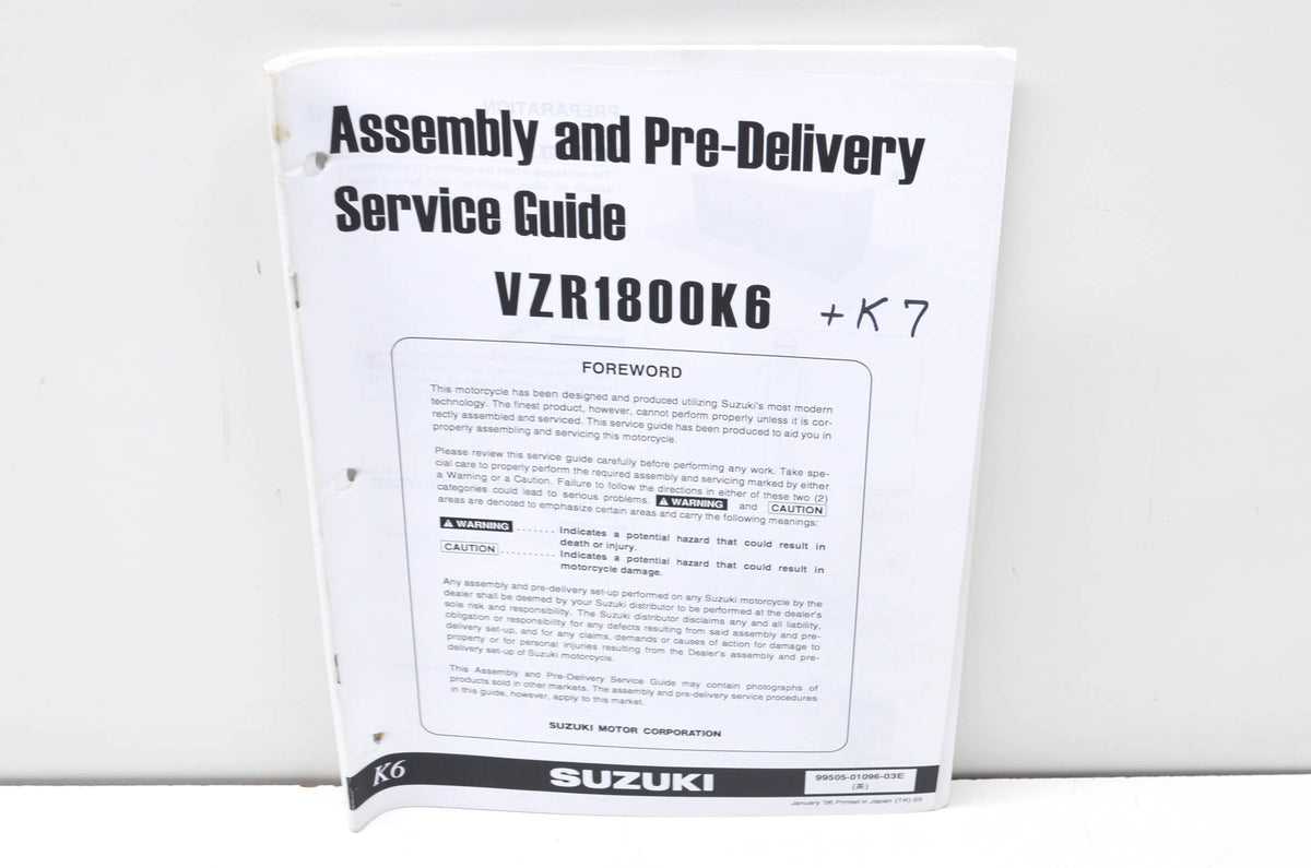 OEM Suzuki 99505-01096-03E VZR1800K6 Assembly & Pre-Delivery Service Guide w/ Su