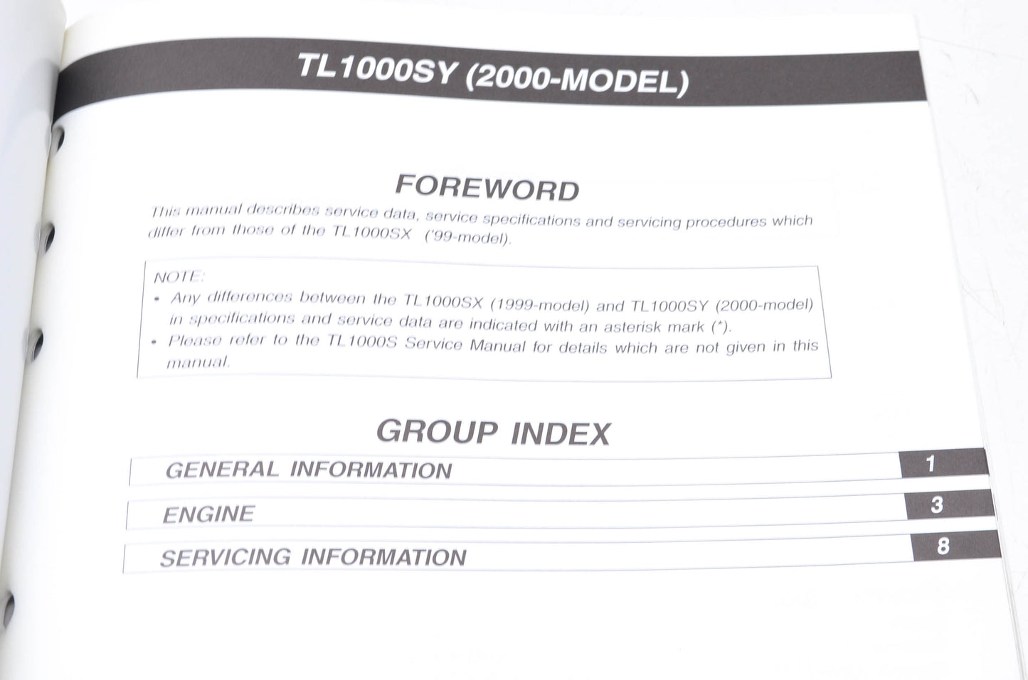 OEM Suzuki 99501-39290-03E TL1000S Supplementary Service Manual