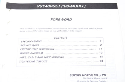 OEM Suzuki 99501-39120-03E VS1400 Supplementary Service Manual