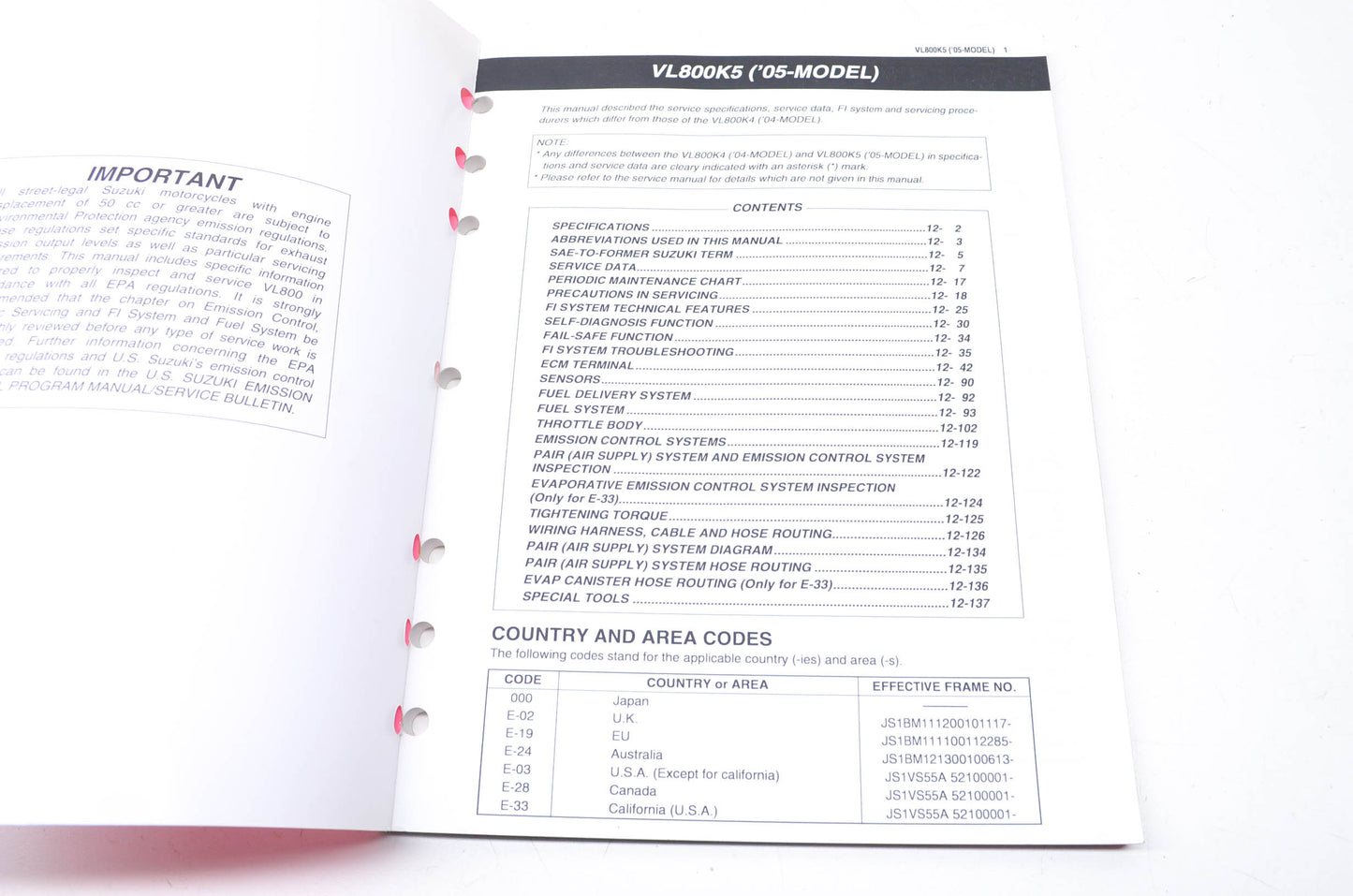 OEM Suzuki VL800 Supplementary Service Manual