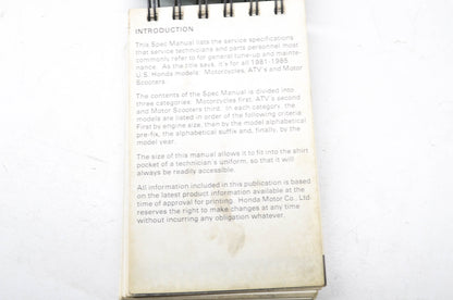 OEM Honda 1981-1985 U.S. Models Motorcycle, ATV, Motor Scooter Spec Manual