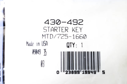 Stens 430-492, 725-1660 Snow Blower Key NOS