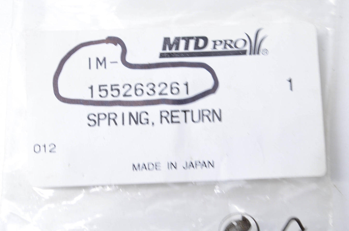 MTD IM-155263261 Return Spring NOS