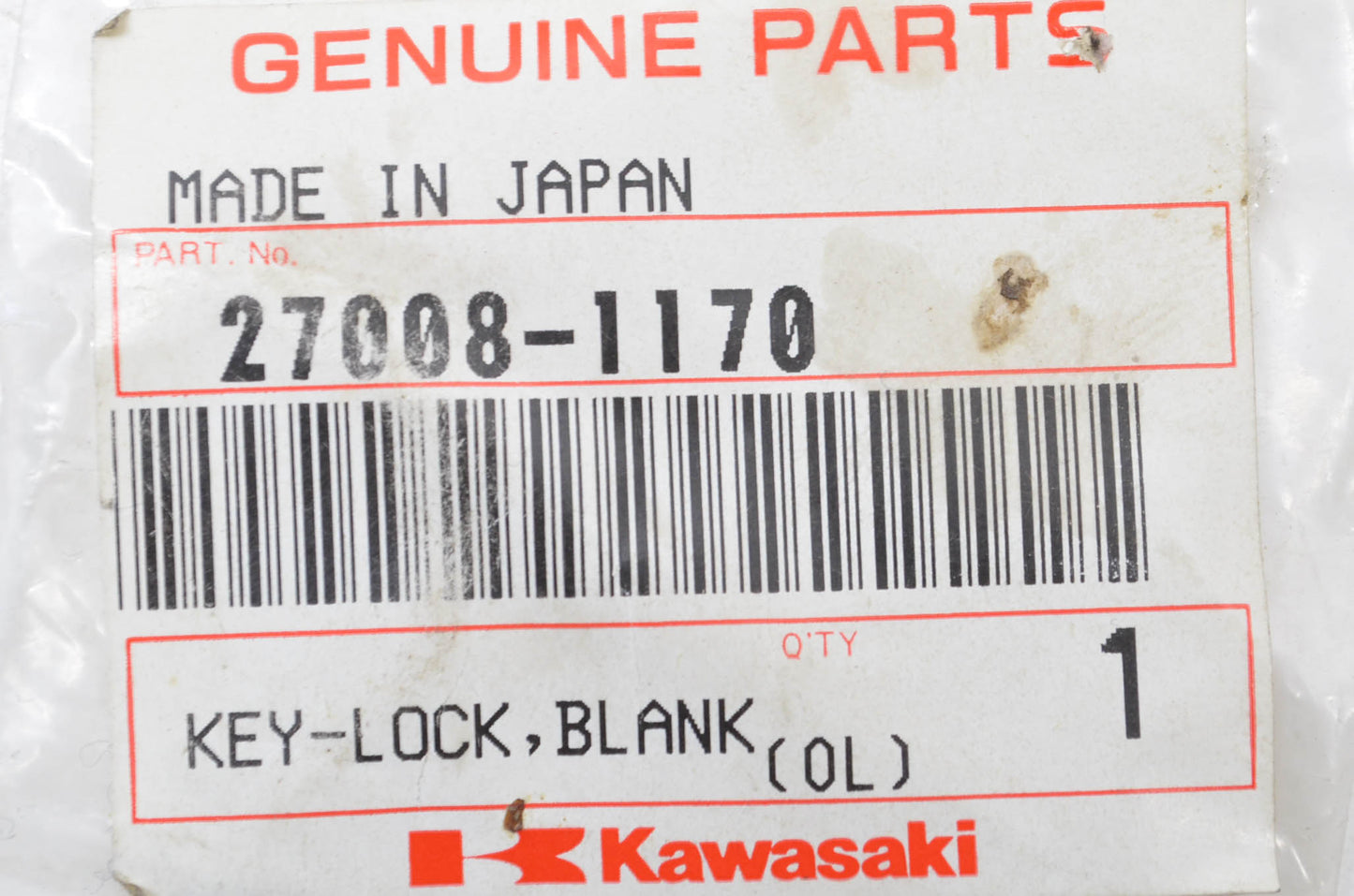 OEM Kawasaki 27008-1170 Blank Lock Key NOS
