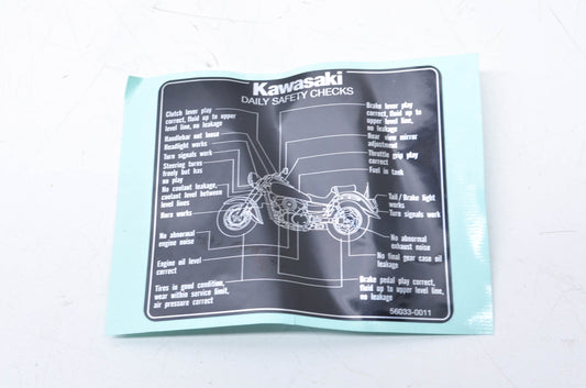 OEM Kawasaki 56033-0011 Daily Safety Label NOS