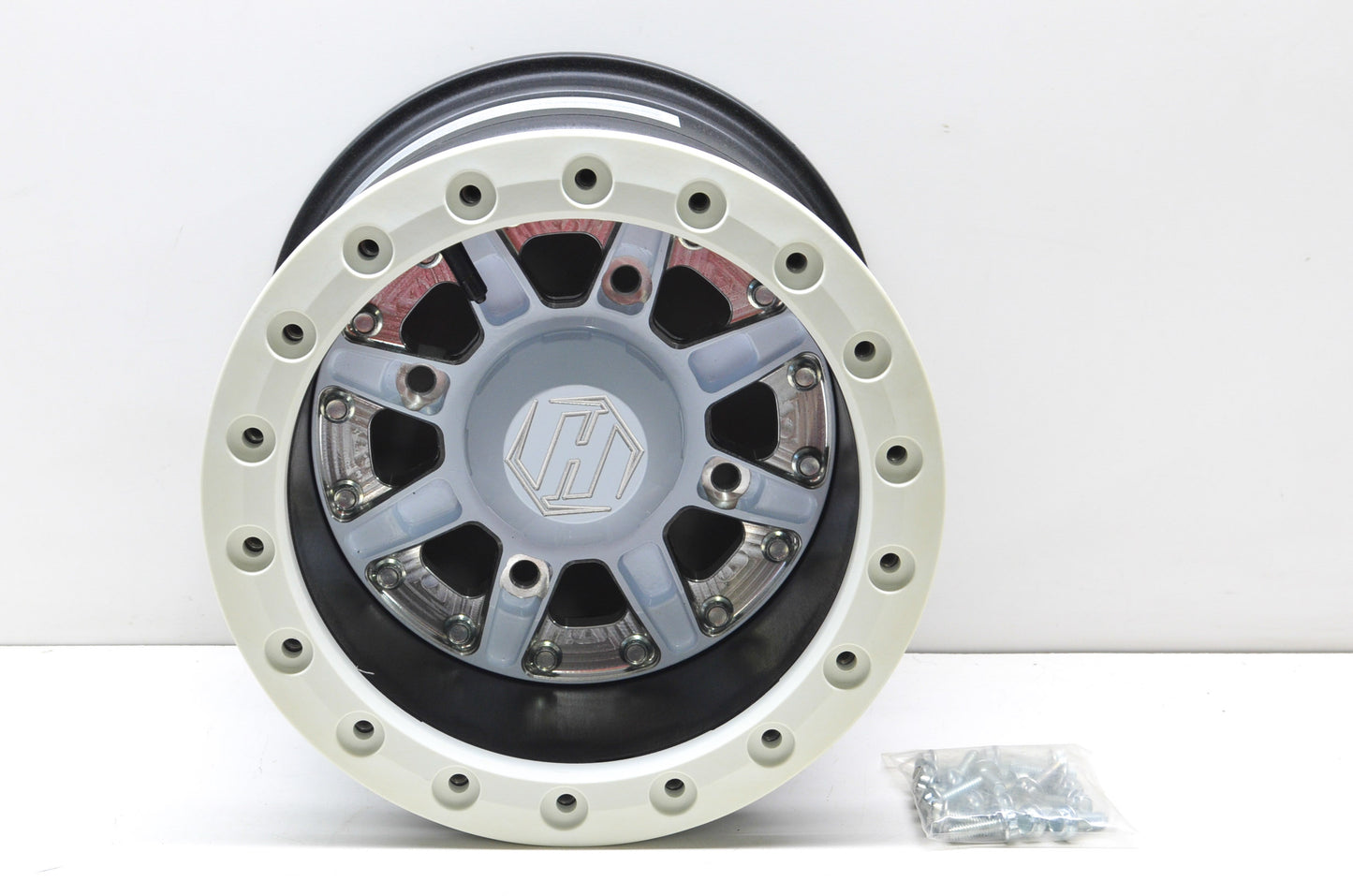 Hiper 1210-PWT02-55-SBL-WT White Sidewinder Wheel Rim 12X10 5+5 4/156 Beadlock
