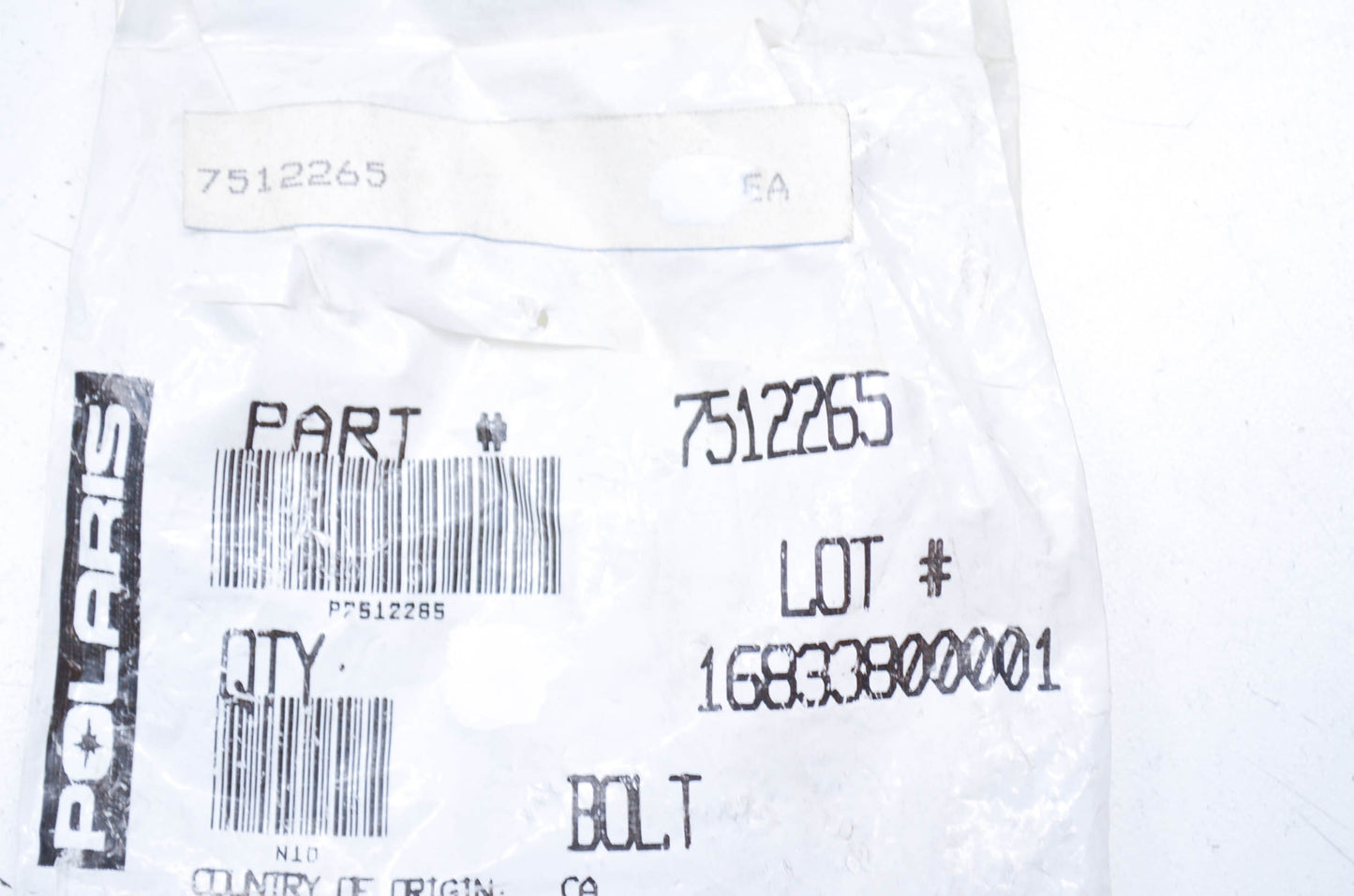 OEM Polaris 7512265 Bolt Qty 2 NOS