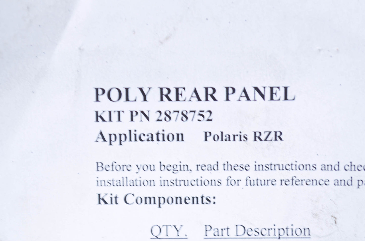 OEM Polaris 2878752 Rear Panel w/ Lock & Ride Clamp NOS