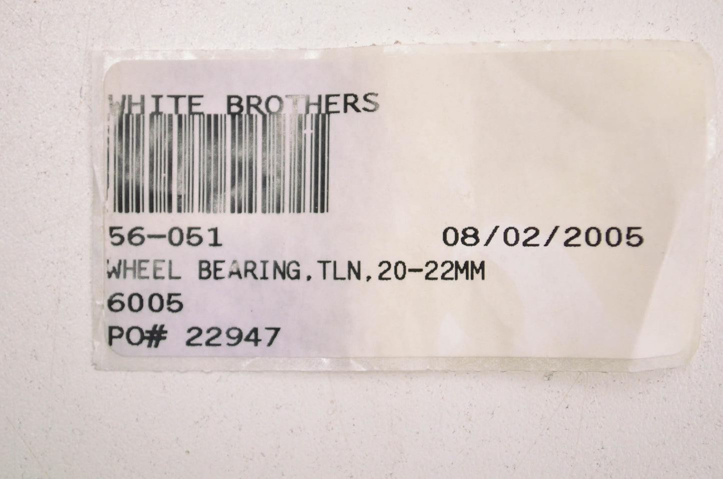 White Brothers 56-051W, 56-051, 22947 Wheel Bearing 20-22mm NOS