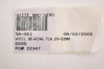 White Brothers 56-051W, 56-051, 22947 Wheel Bearing 20-22mm NOS