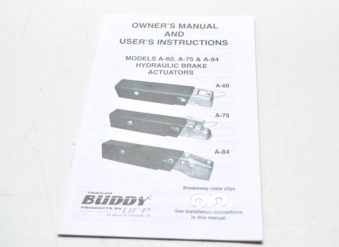 Trailer Buddy 34292 Hydraulic Brake Actuators Owner's Manual NOS