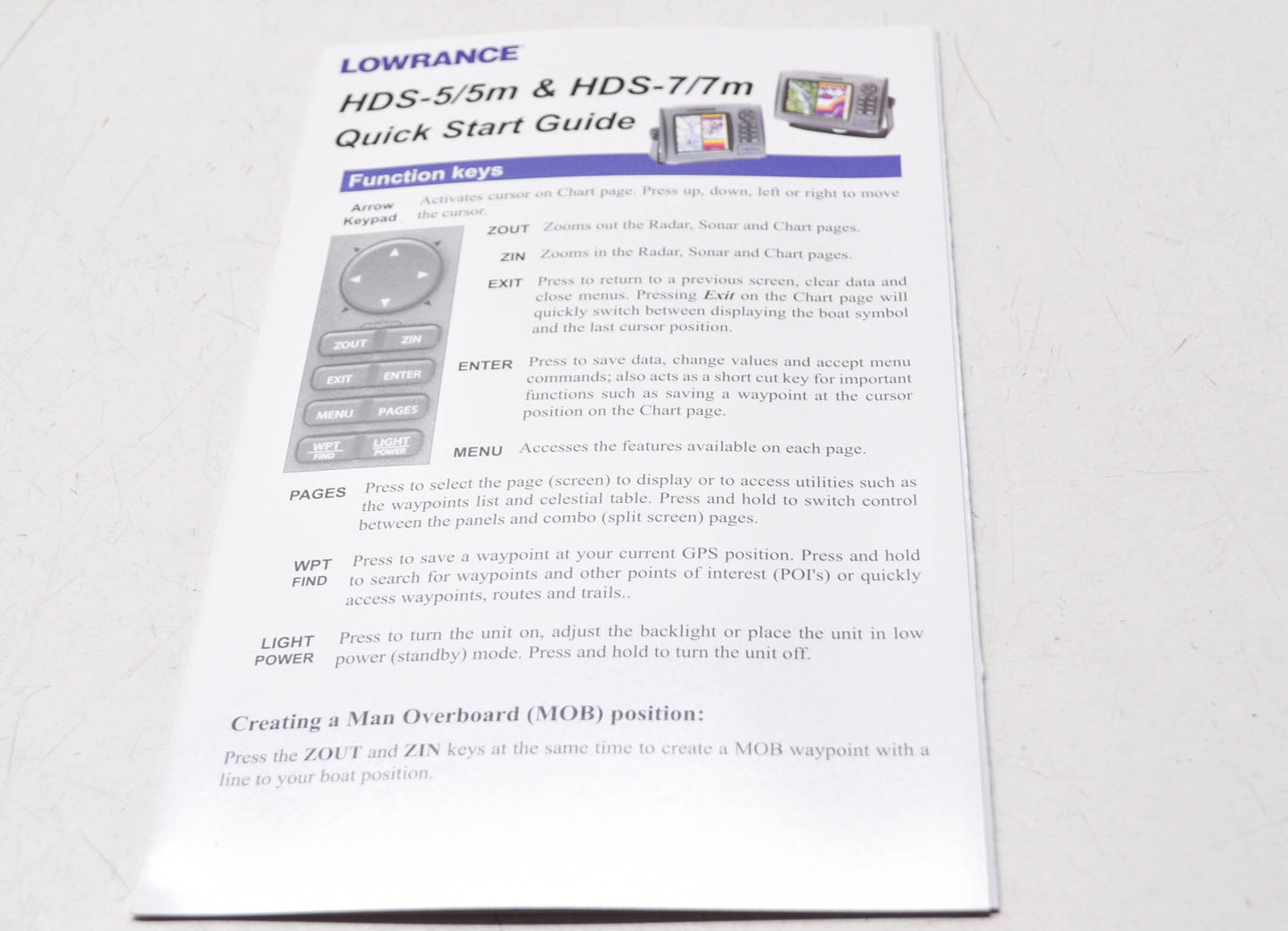 Lowrance 988-10064-001 HDS-5/5m & HDS-7/7m Quick Start Guide NOS