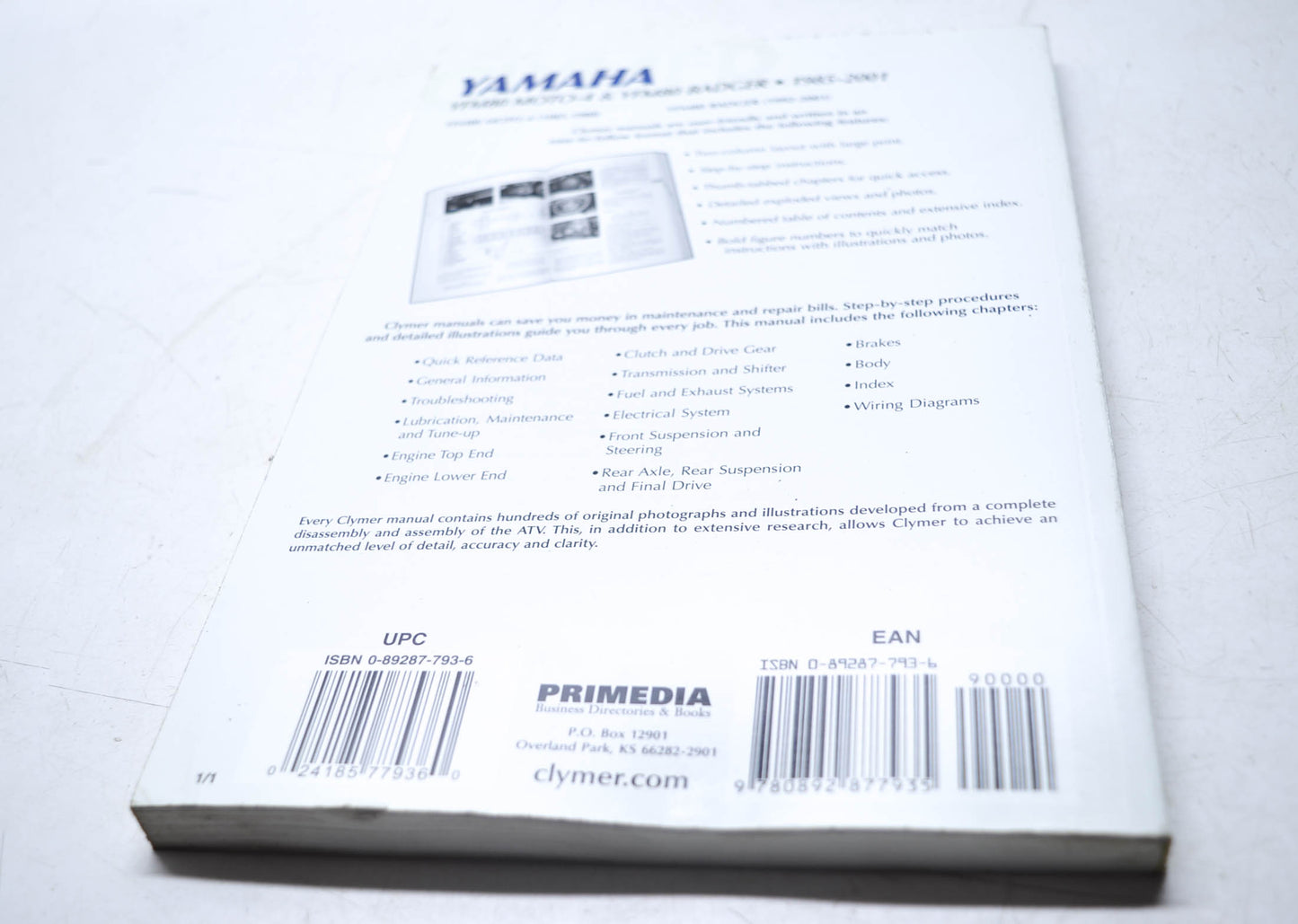 Clymer 1985-2001 Yamaha YFM80 MOTO-4 & Badger Service Repair Maintenance Manual