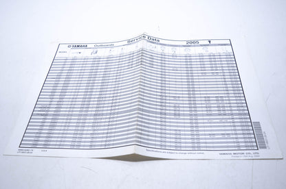 OEM Yamaha LIT-18531-00-24 2005 Outboards Service Data Chart NOS