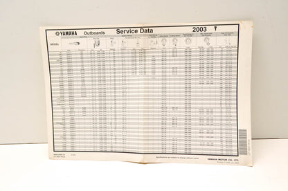 OEM Yamaha LIT-18531-00-22 Outboards Service Data Chart 2003