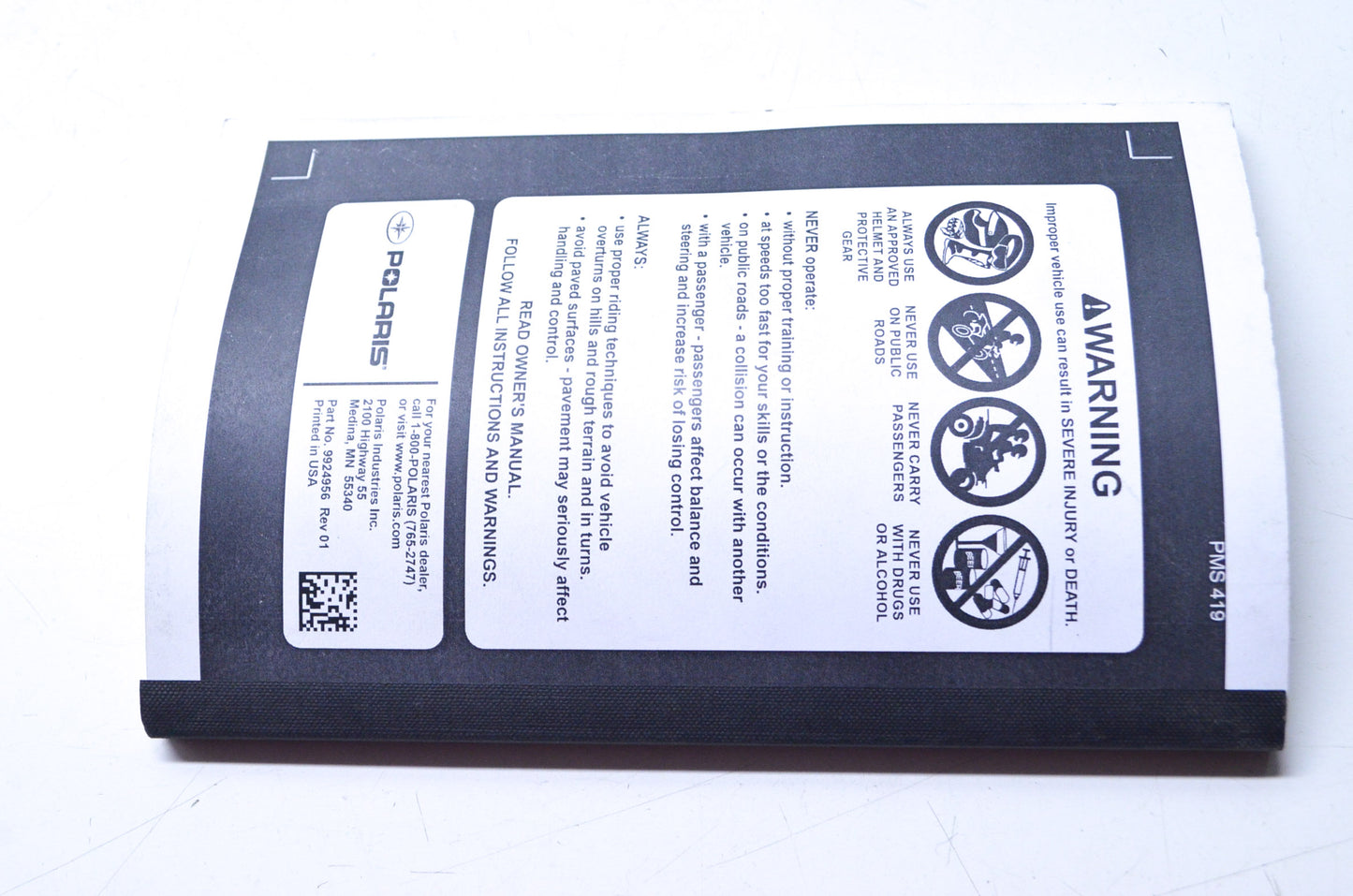 OEM Polaris 9924956 Owner's Manual 15 Sportsman ETX EFI NOS