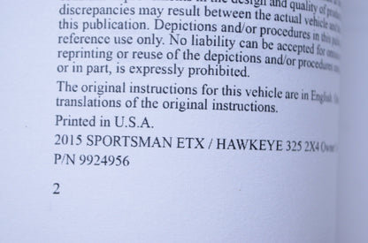 OEM Polaris 9924956 Owner's Manual 15 Sportsman ETX EFI NOS