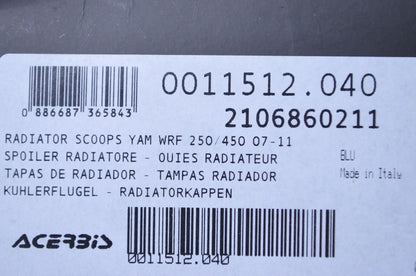 Acerbis 2106860211 YZ Blue Radiator Shroud Scoop Kit NOS
