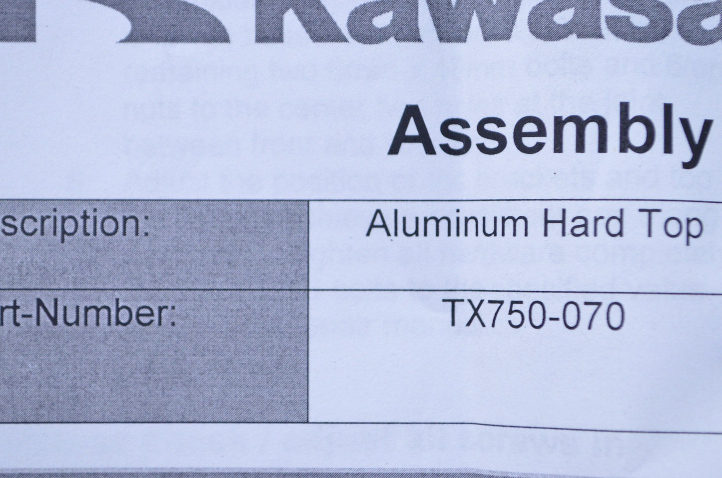 New OEM Kawasaki TX750-070 Aluminum Hard Top NOS