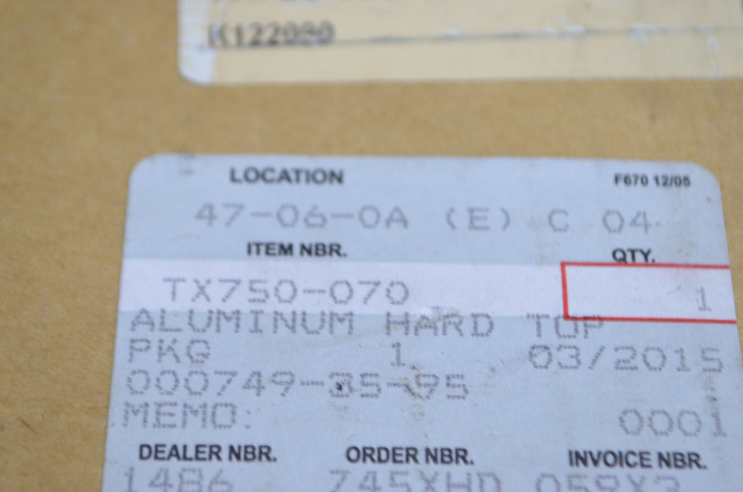 New OEM Kawasaki TX750-070 Aluminum Hard Top NOS