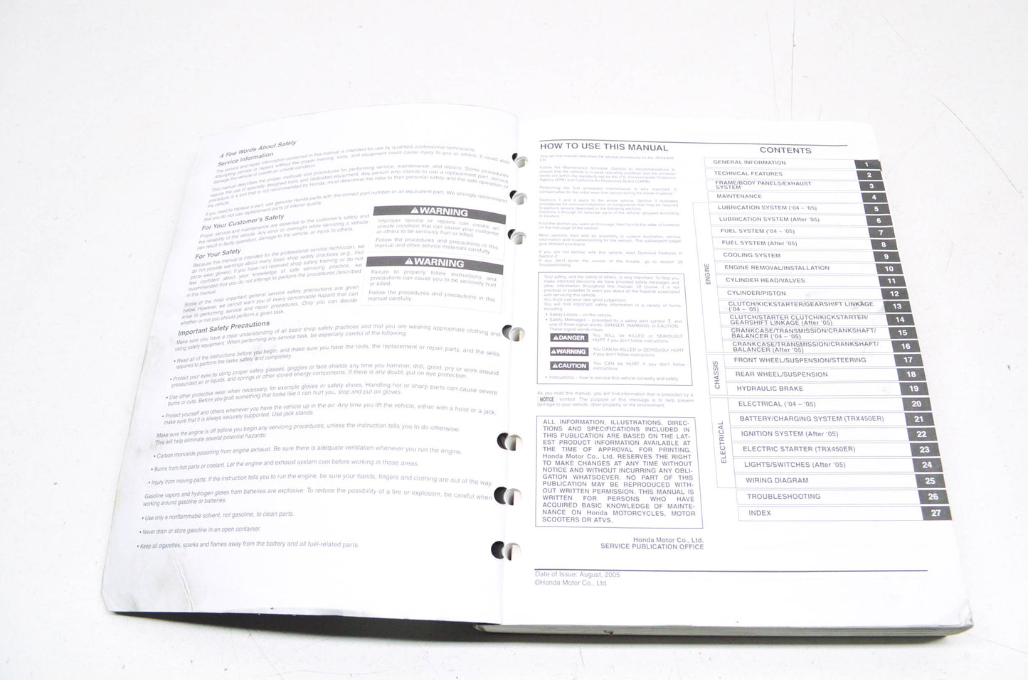 OEM Honda 61HP102 Service Manual TRX450R 04-06