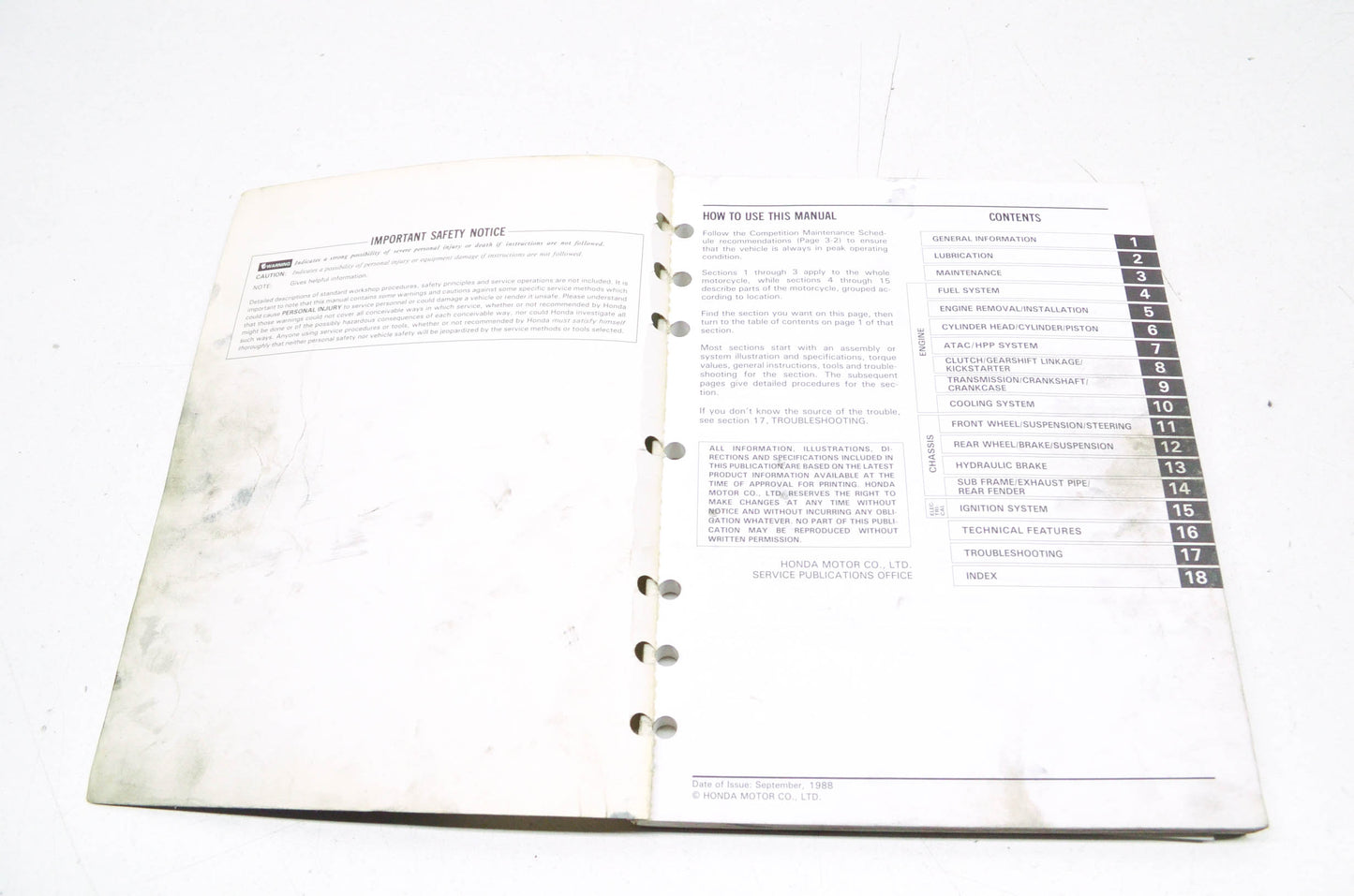 OEM Honda 1986-1991 CR125R Service Manual