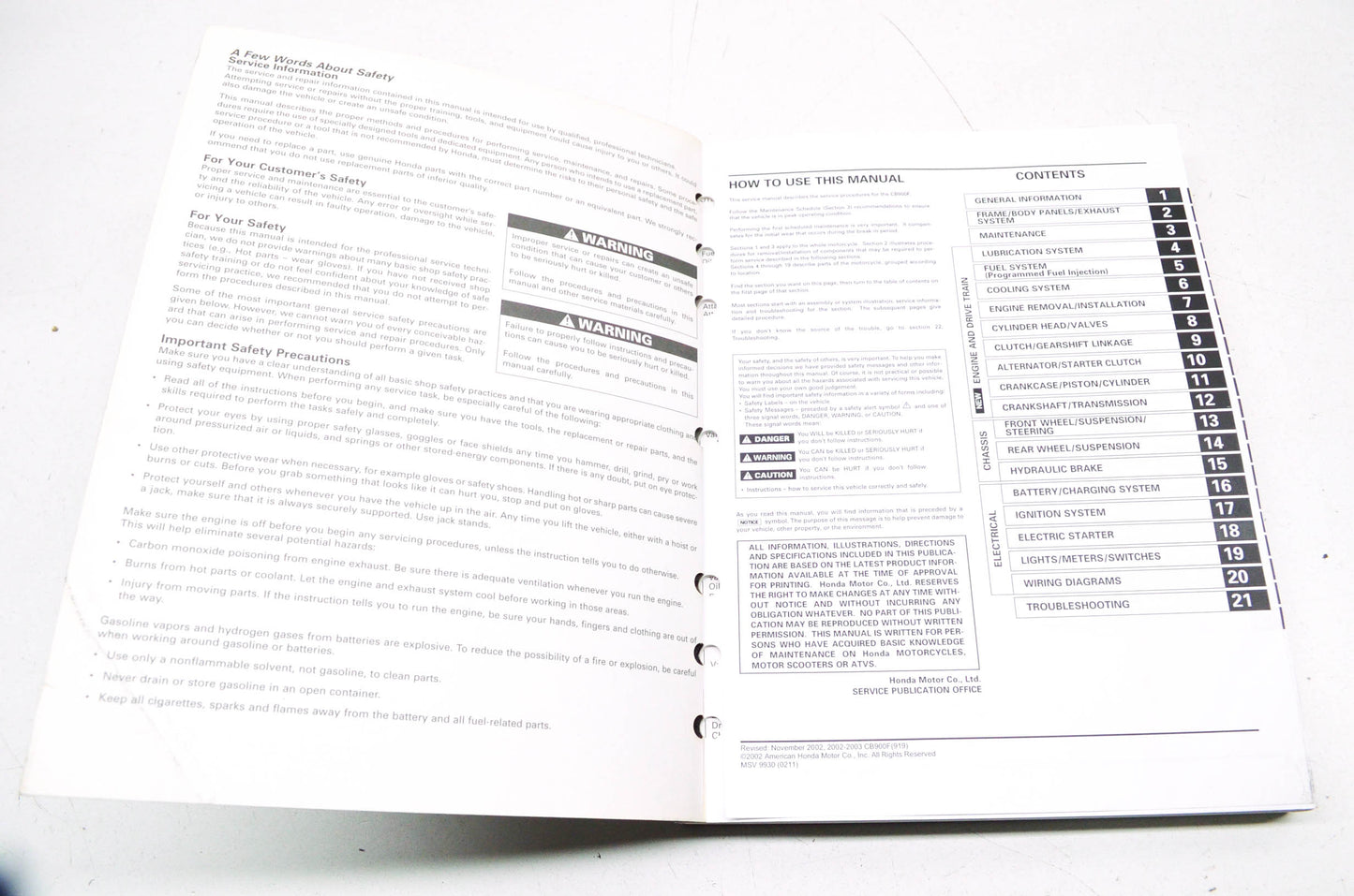 OEM Honda 61MCZ00 Service Manual CB900F 02