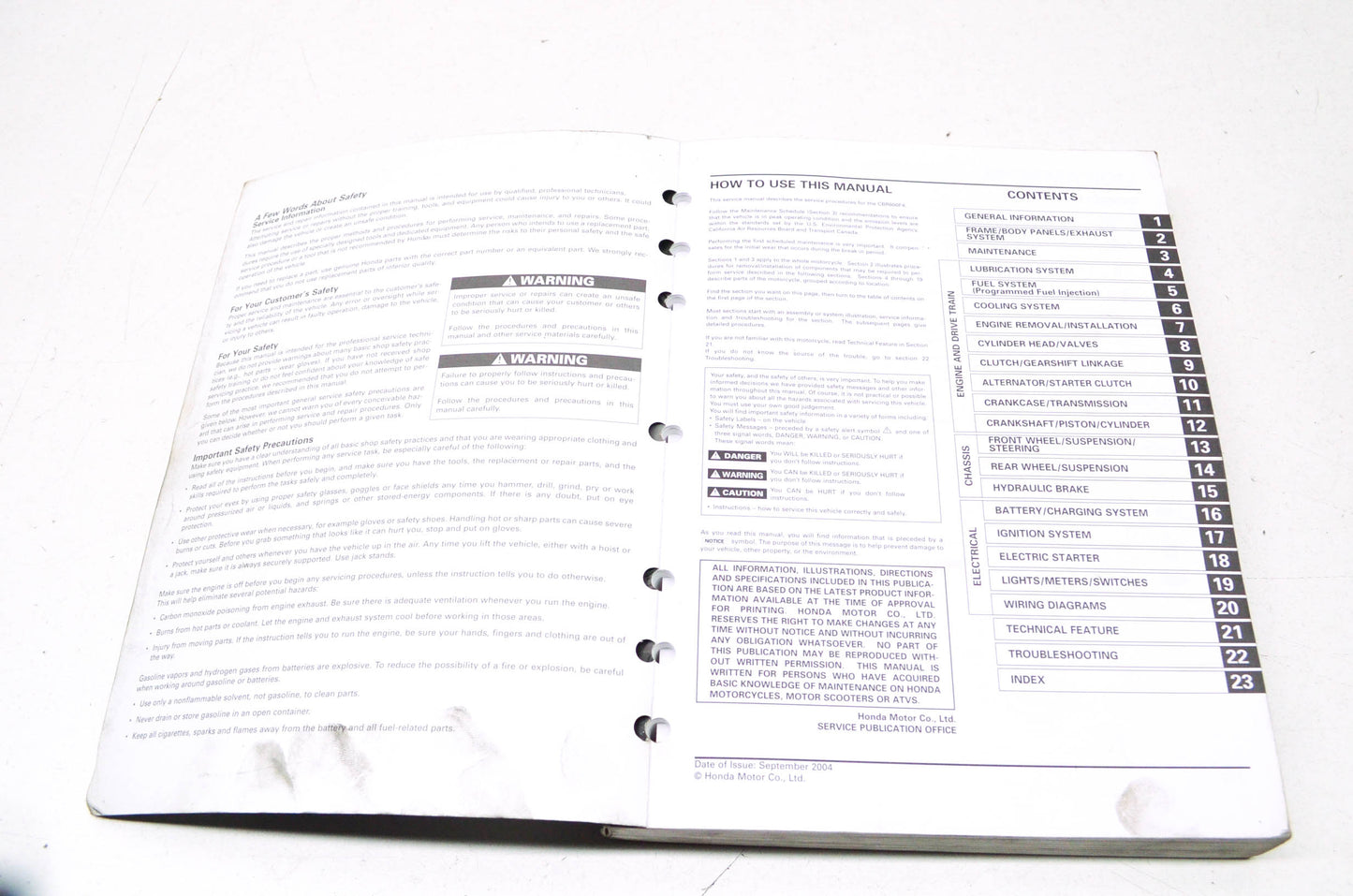 OEM Honda 61MBW54 Service Manual CBR600F4I 01-5