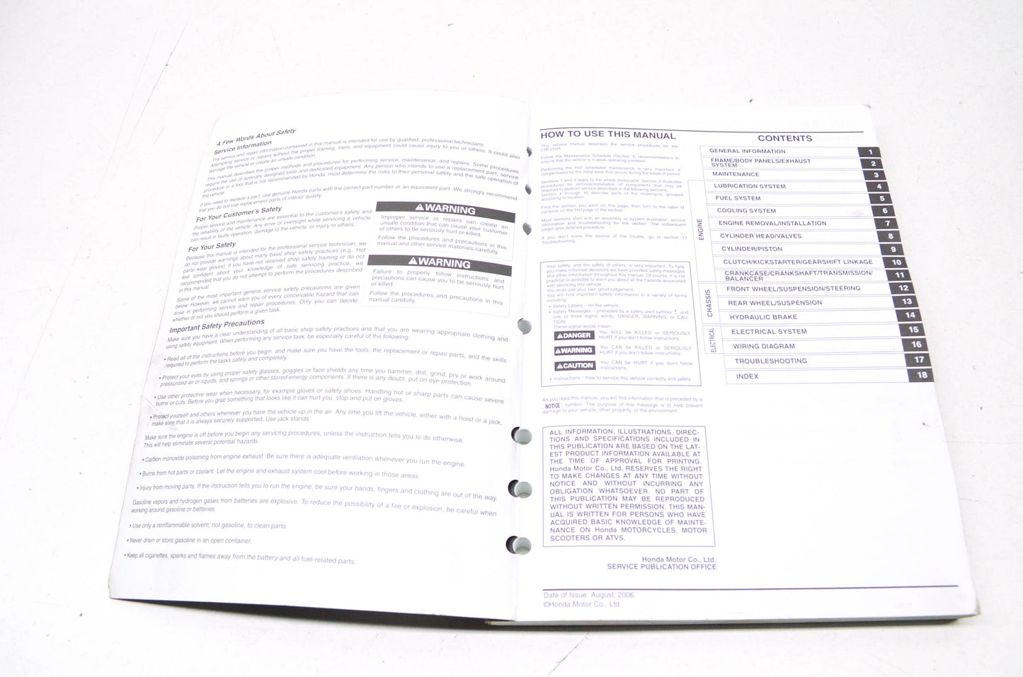 OEM Honda 2004-2007 CRF250R Service Manual